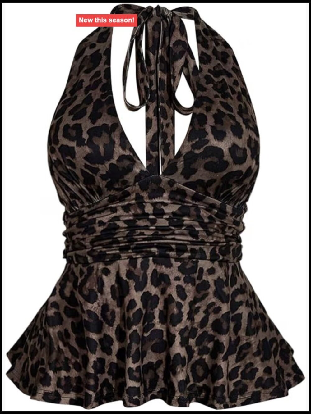 Plus Size Leopard Print Halter Peplum Top Sleeveless Backless Going Out